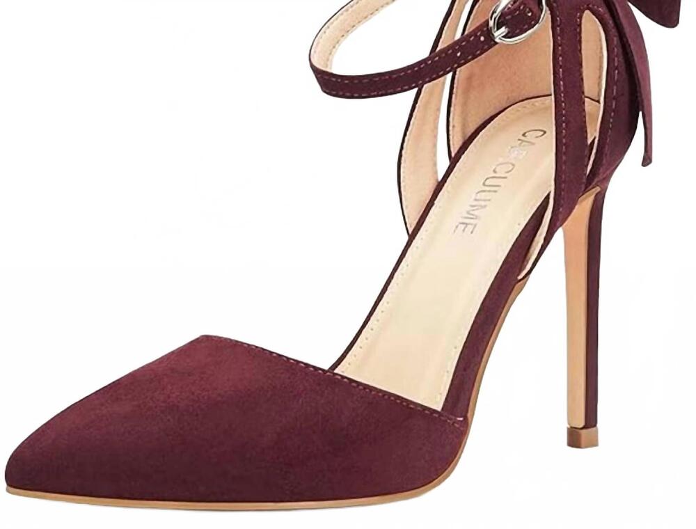 NEW CARCUUME women's bow closed toe heel shoes in wine red